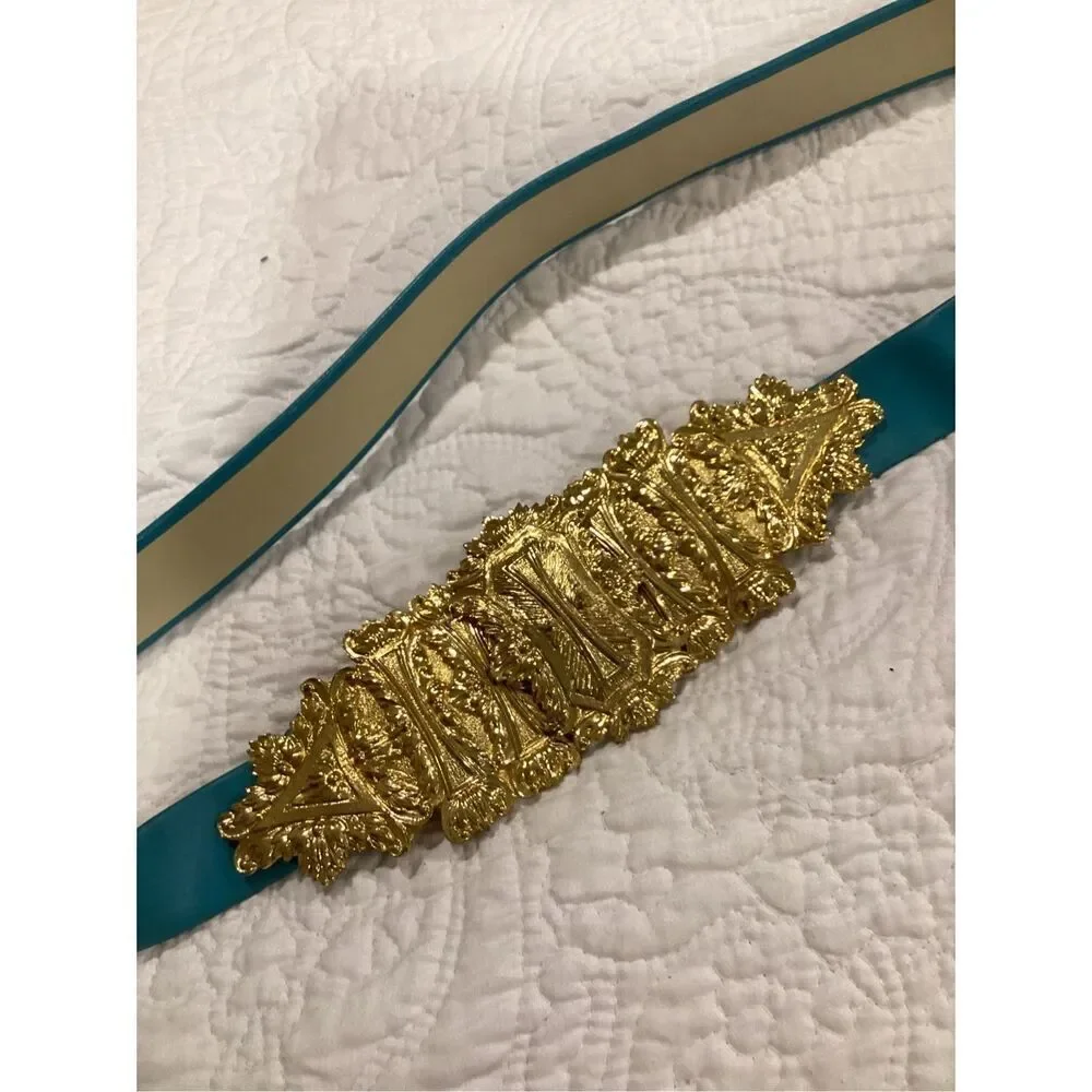 Vintage Alexis Kirk Turquoise & Gold Statement Belt